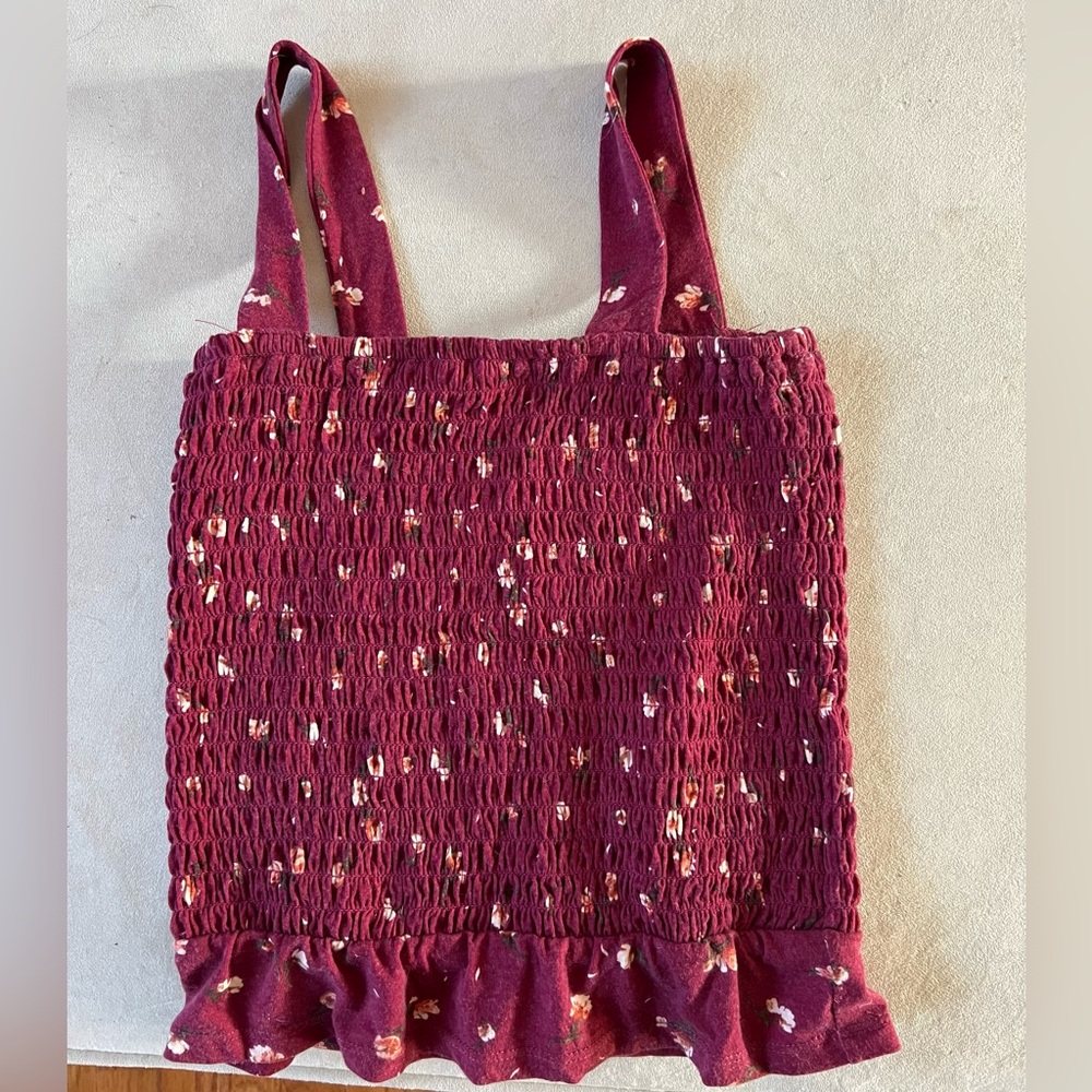 New Girls Floral Smocked Burgundy Top Size Medium